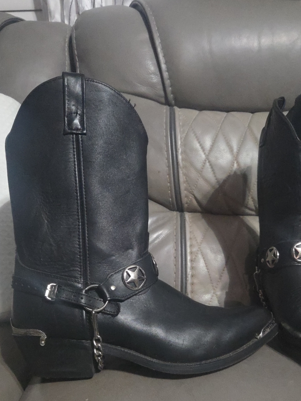 Men's Black Western Harness Boots with Star Concho